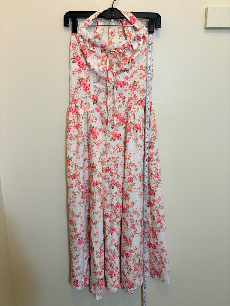 Rihoas Cream Floral Halter Maxi Dress With Pink Rose Print — image 5 of 8